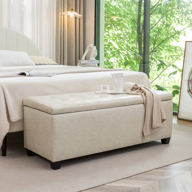 Banc de rangement en faux cuir 46,5 po Ebern Designs Glyn, Crème