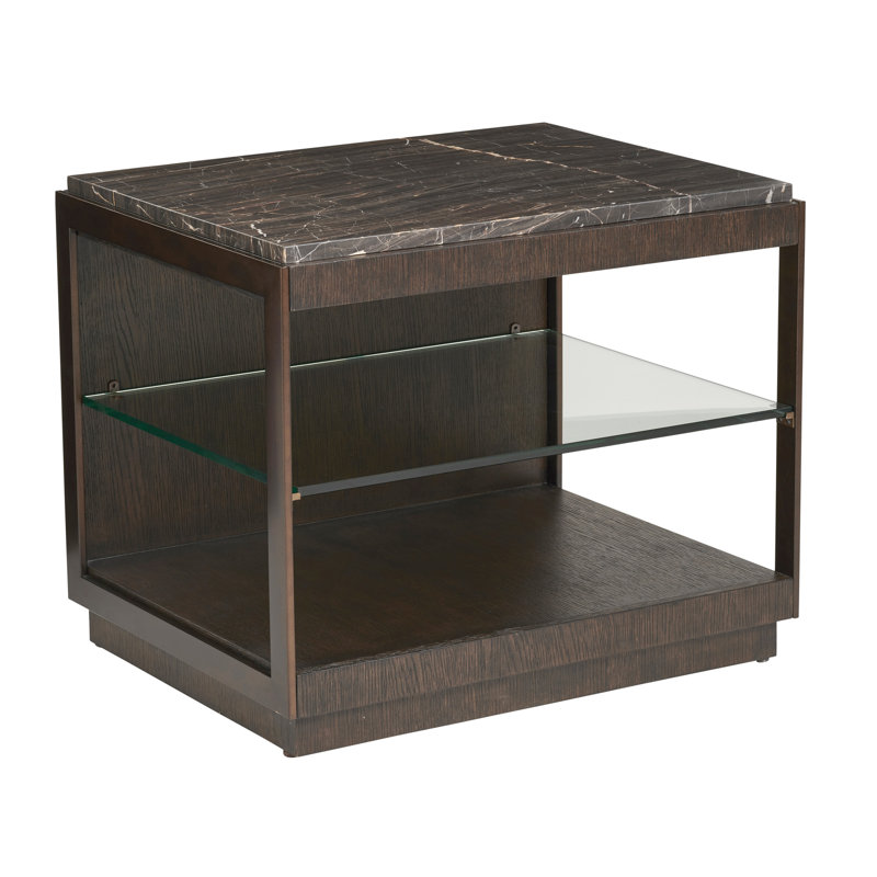 Summit Alpine Marble Top Rectangular End Table with Burnished Bronze Frame