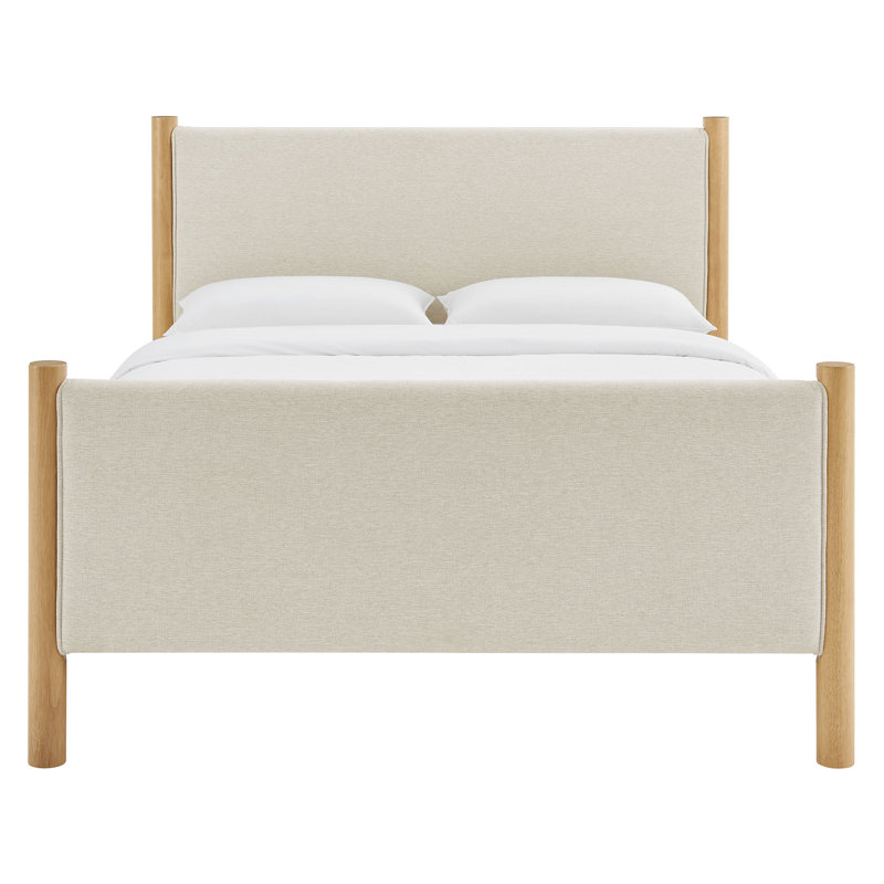 Lit plateforme tapissier Maven Boucle, Bois massif et bois manufacturé, Chêne peint ivoire, Très grand