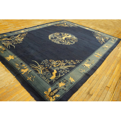 1920s Blue Hand Knotted Pile Wool Rectangle Antique Rug