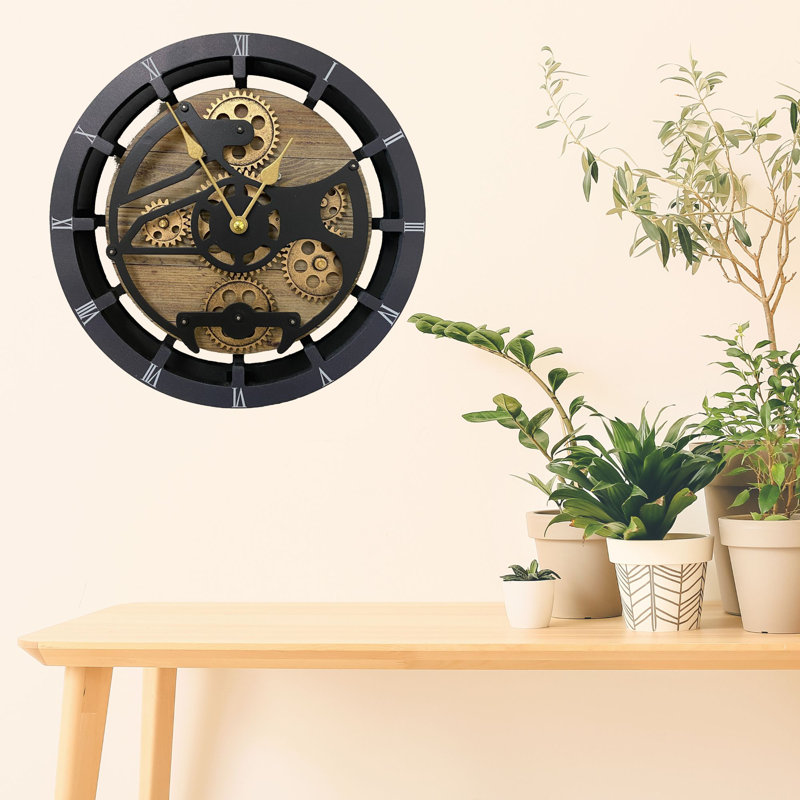 Wood Wall Clock, Gold Antique