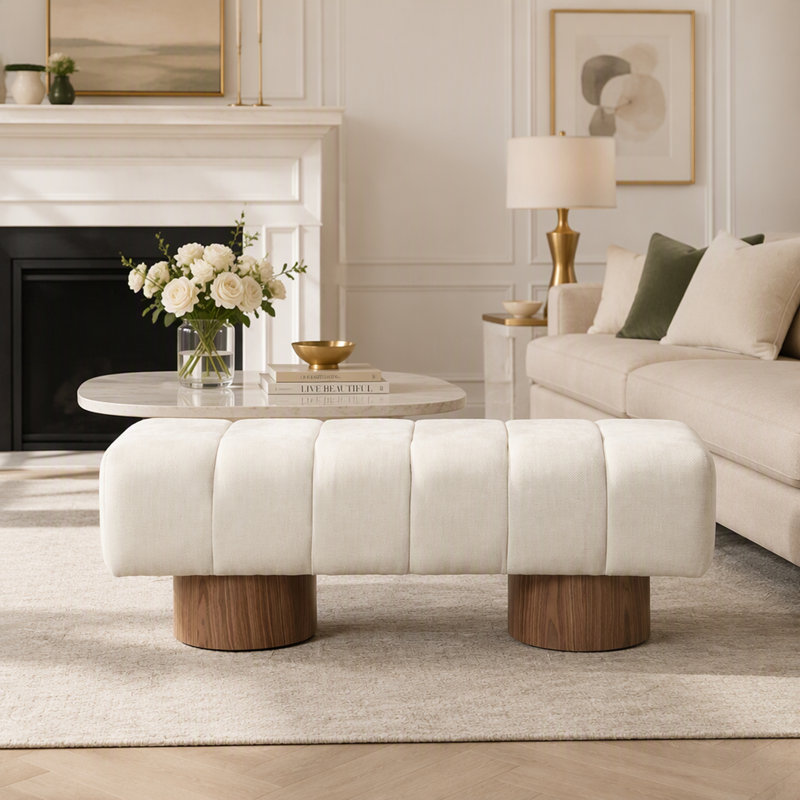 Upholstered Bench, 49", Chenille, Beige
