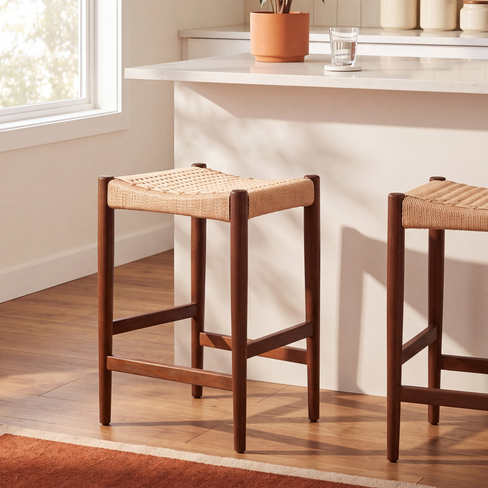 Sandi Woven Bar Stool, Walnut