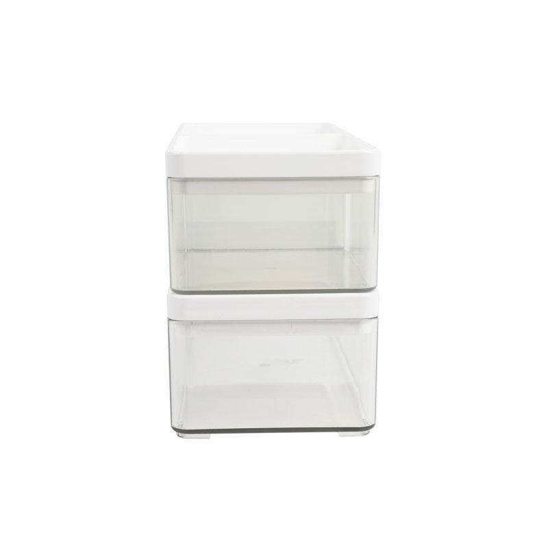 Clear Stackable Plastic Storage Boxes with White Lids, Set of 3