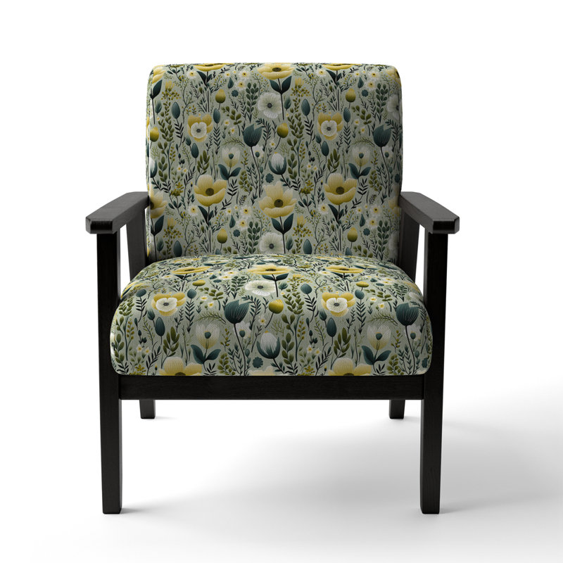 Fauteuil d'appoint rembourré Tranquil Green and White Garden Blooms - Cottage