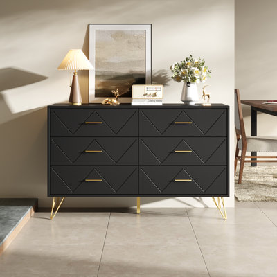 Modern 47'' W 6  Drawer Dresser,Black Dresser Chest with Anti-tipping Devices
