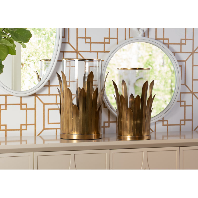 16.25'' Brass and Glass Tabletop Hurricane