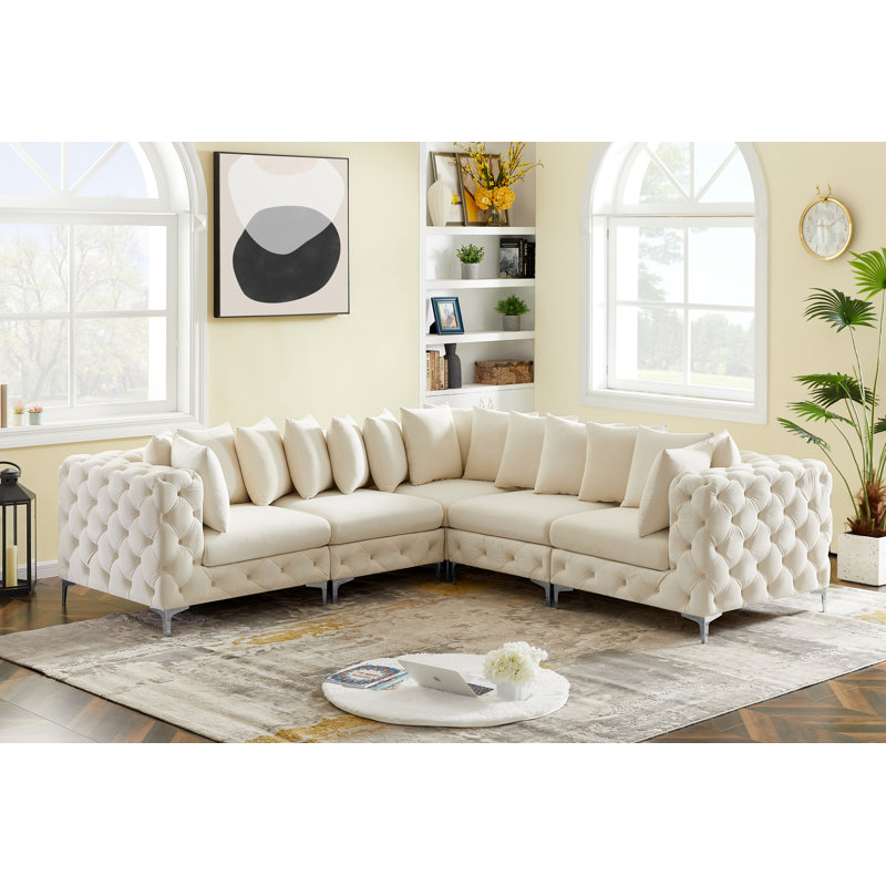 Canapé modulaire réversible en velours 108 po, Velours crème