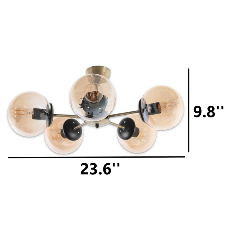 Plafonnier semi-encastré 5 lumières, Cuivre, Ambre