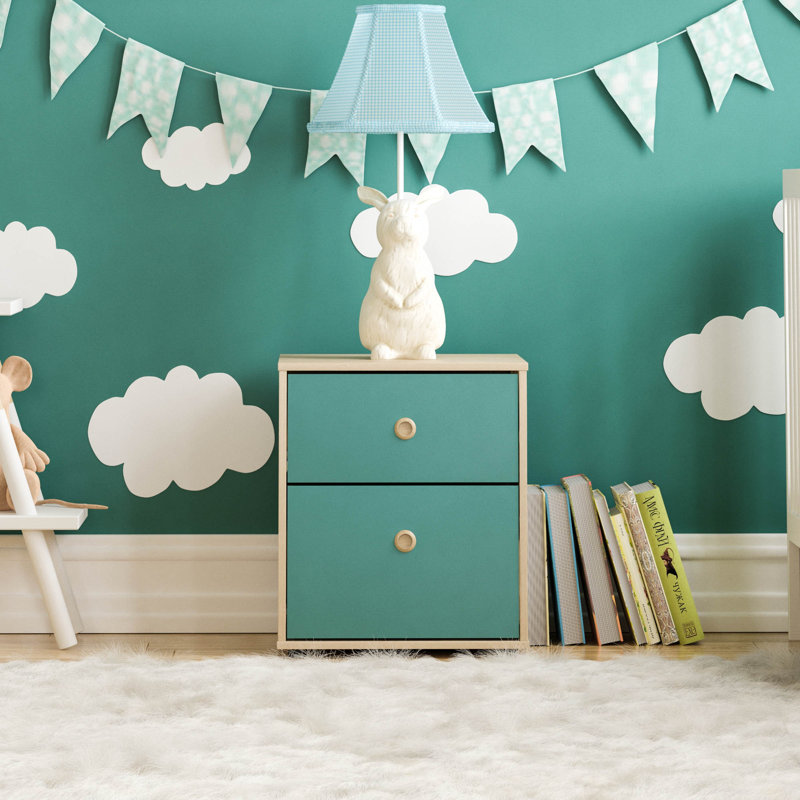 Kayshia 2 Drawer Bedside Table, Blue/Oak