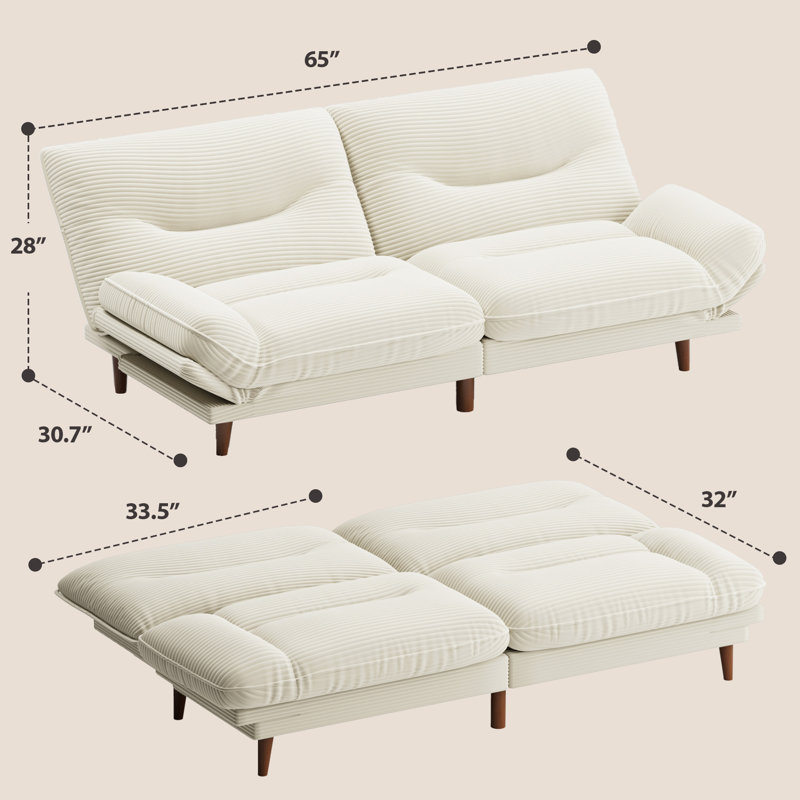 65" FUTON And FUTON Bed, Beige Corduroy