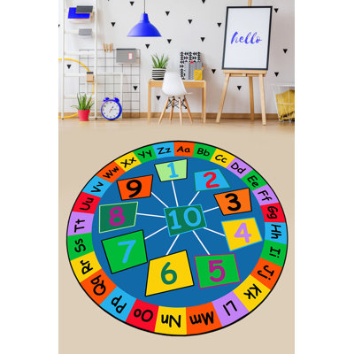 Tapis rond en velours tissé à la machine Absalon vert / bleu / jaune