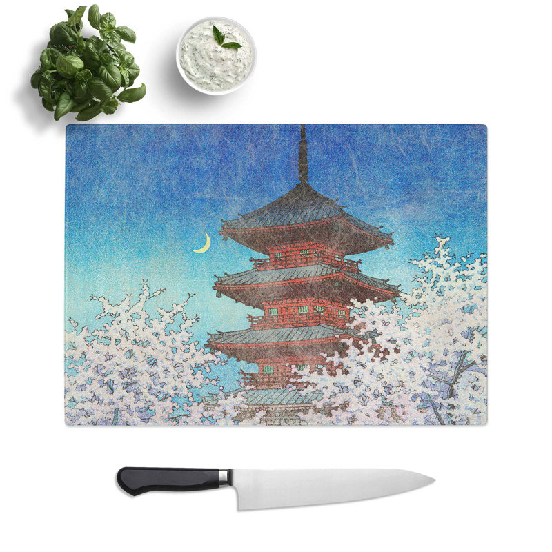 Tempered Glass Pagoda in Tokyo by Hasui Kawase Chopping Board, 28.5 cm W x 20 cm L
