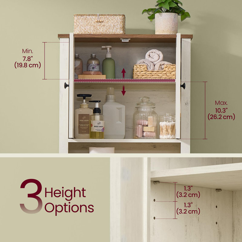 23.6-Inch Wide Farmhouse Over-the-Toilet Storage Cabinet with Barn Doors, Adjustable Shelf, Space-Saving Bathroom Organizer