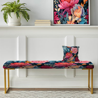 Banc floral rembourré or