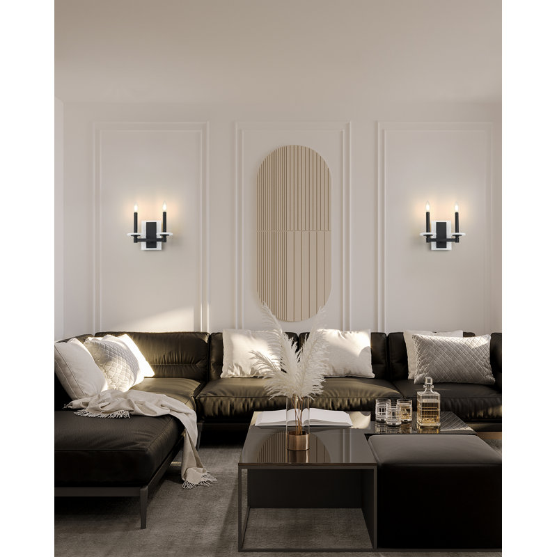 Applique murale moderne Burdine, H 9 po x l 11 po x P 5,75 po, Deux lumières, Noir mat