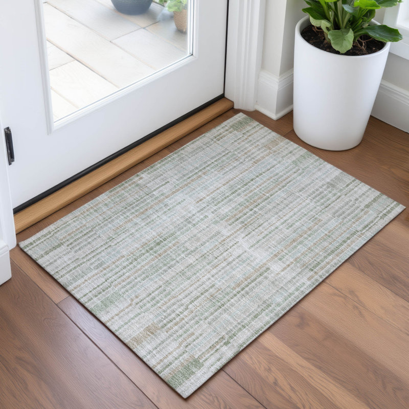 Tapis de sauge Xhevrie intérieur / extérieur lavable à la machine, Rectangle 1 pi 8 po x 2 pi 6 po