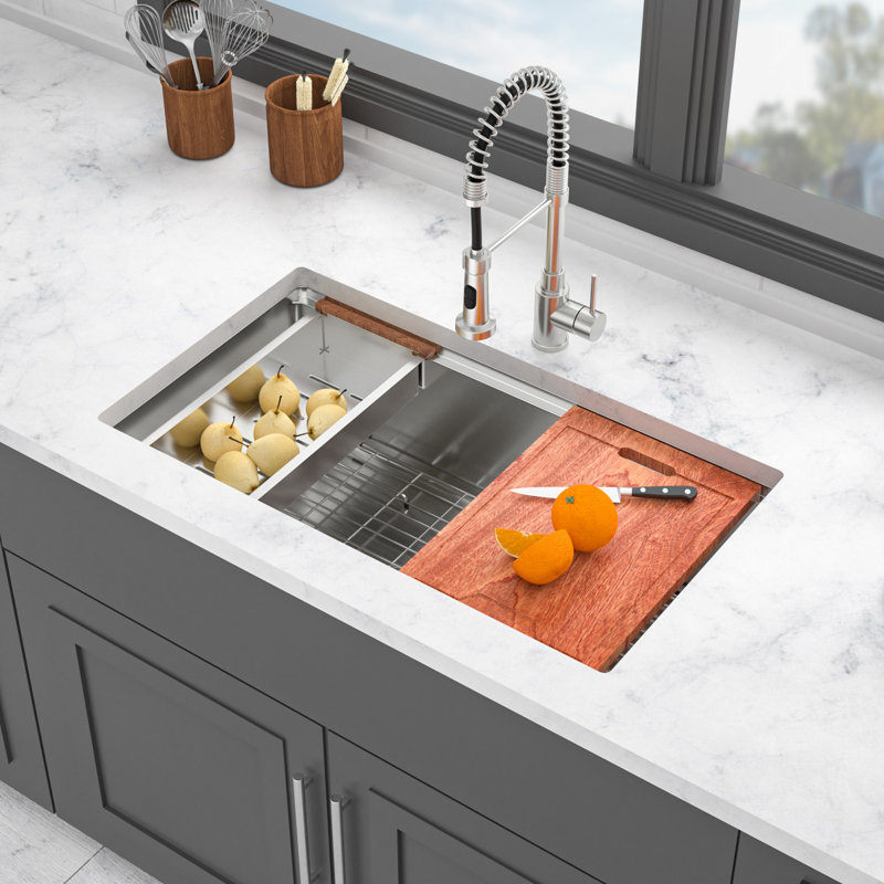 Évier de cuisine encastrable en acier inoxydable de calibre 16 avec station de travail encastrable 30 po x 18 po x 10 po