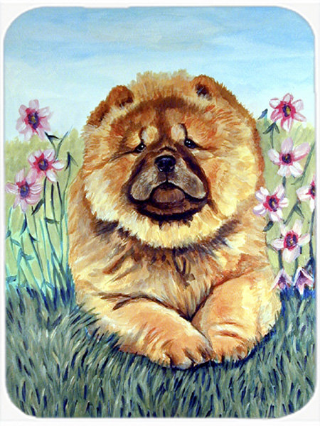Chow Chow and Flowers Glass Cutting Board