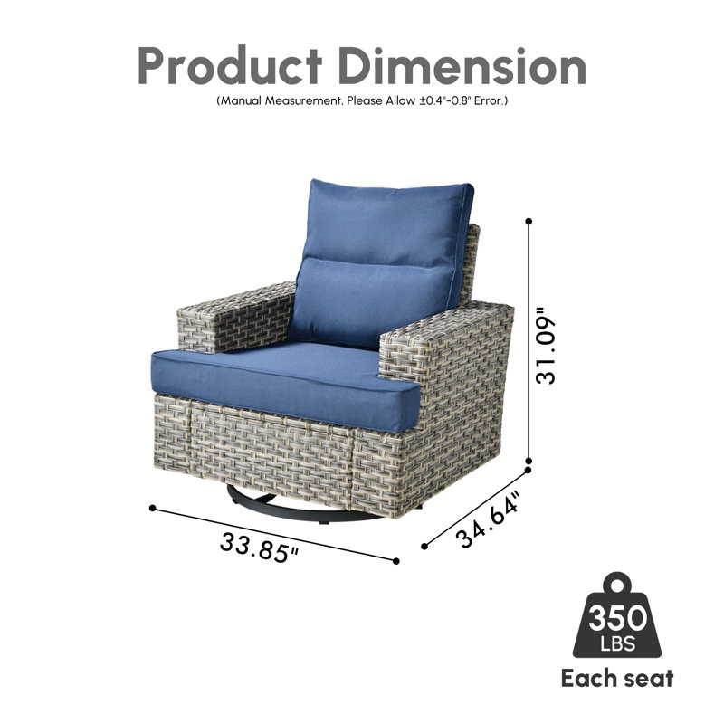 Outdoor Swivel Chair, Rocking Patio Set With Cushions, Denim Blue