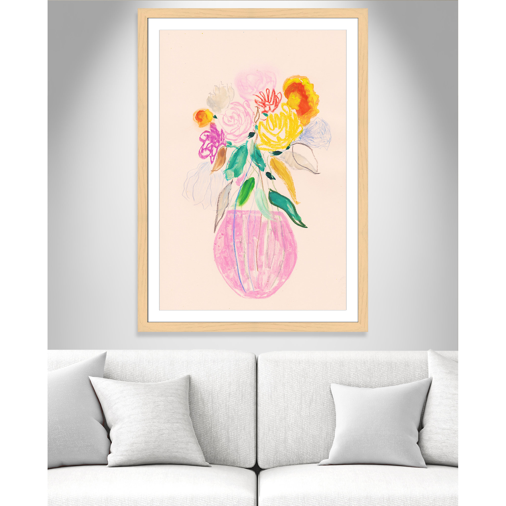 Simple Floral I Print by Bea Dina, 49" H x 35" W x 1.25" D, Natural Single Picture Framed Paper, White