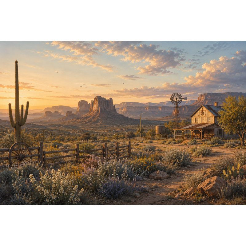 «Southwestern Desert Homestead Sunset», impression sur toile tendue, L 40 po x H 30 po x P 1,5 po
