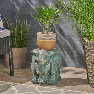 Tabouret de jardin éléphant avec patine cuivrée