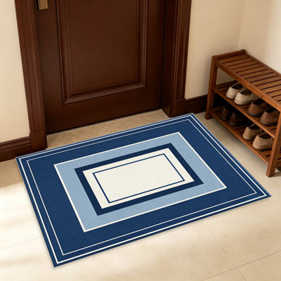 Blue and White Multi Border   area rugs for Living Room, Soft and Comfortable, Suitable for all seasons, easy to maintain, machine washable Indoor floor mat, Under Table Farmhouse suitable for Bedroom, Dining Room, Study,  Balcony, Home Decor Patio