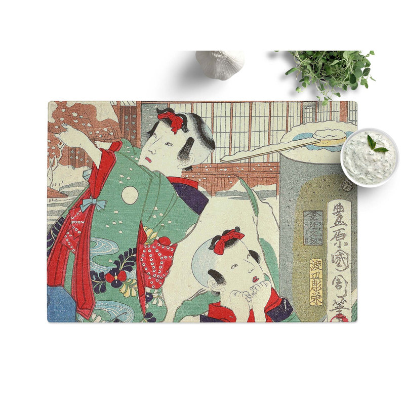 Tempered Glass Two Children by Toyohara Kunichika Chopping Board, 28.5 cm x 20 cm