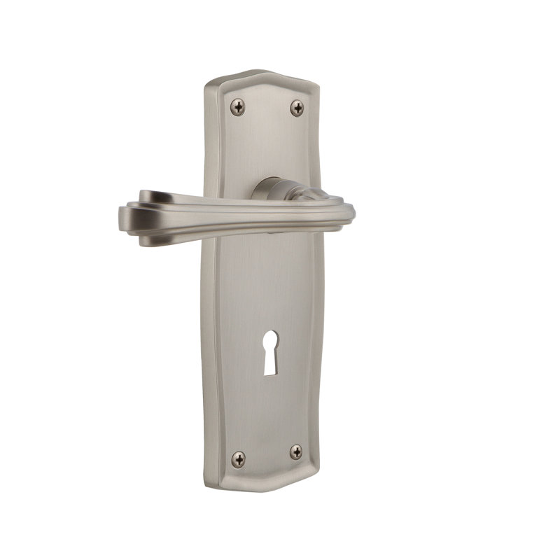 Assiette simple Prairie avec trou de serrure décoratif et levier fleur, Gaucher, Nickel satiné
