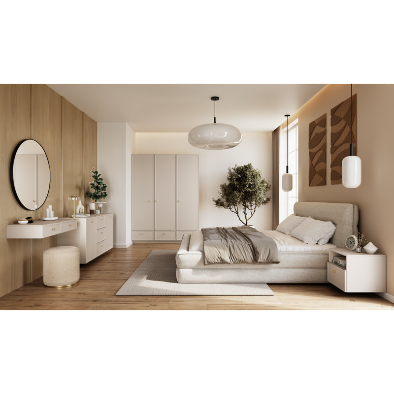 Bagga 45cm W Manufactured Wood Bedside Table, Cream/Beige/Gold