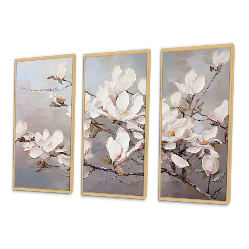 «Pink Magnolias Blooms I», ensemble d'art mural sur toile, Cadre naturel flottant, H 40 po x l 60 po x P 1 po
