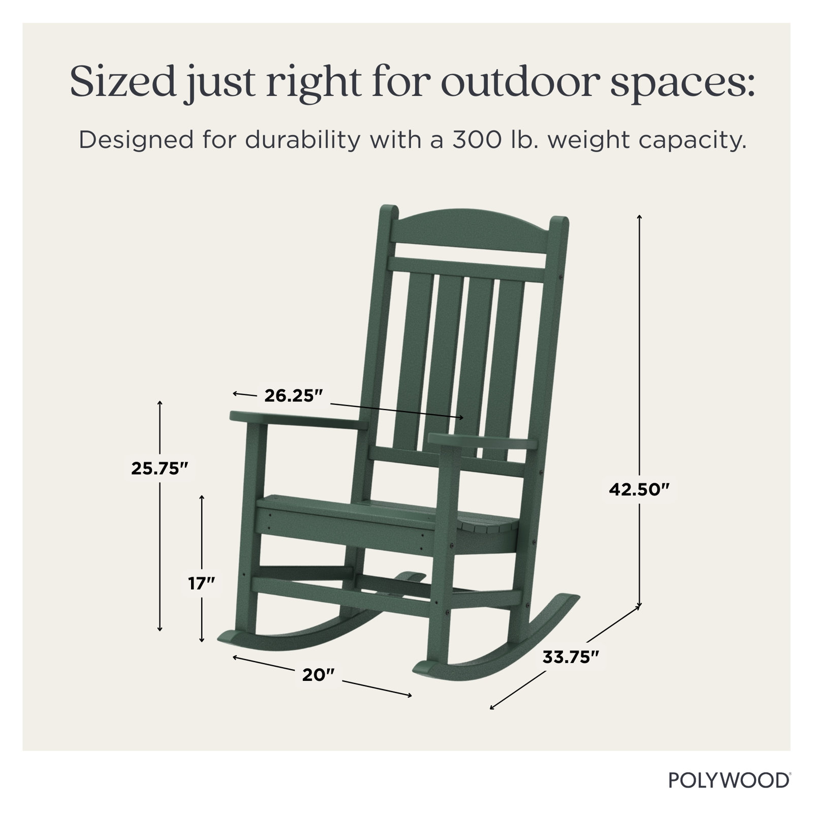 POLYWOOD® Rocker Patio Rocking Chair, Green