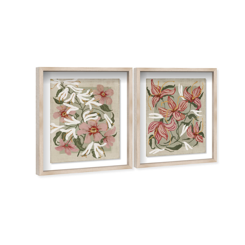 Lilies Flower Set Set by Oliver Gal, Natural Oak Shadowbox, 37"H x 46"W