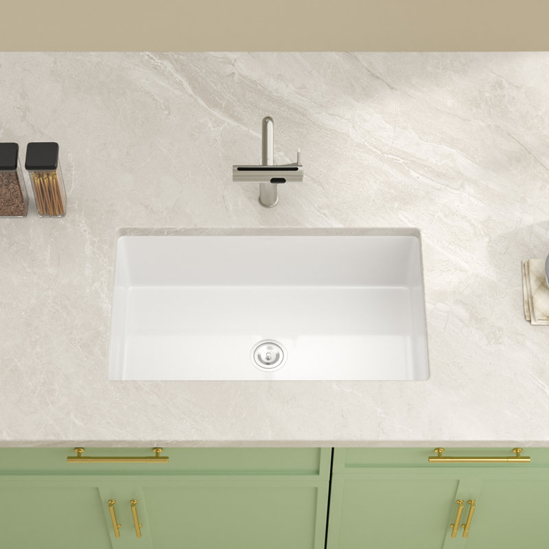 27'' L x 19'' W Ceramic Ceramic Undermount Kitchen Sink, Dual Mount Single Bowl Kitchen Sink with Strainer and Sink Grid