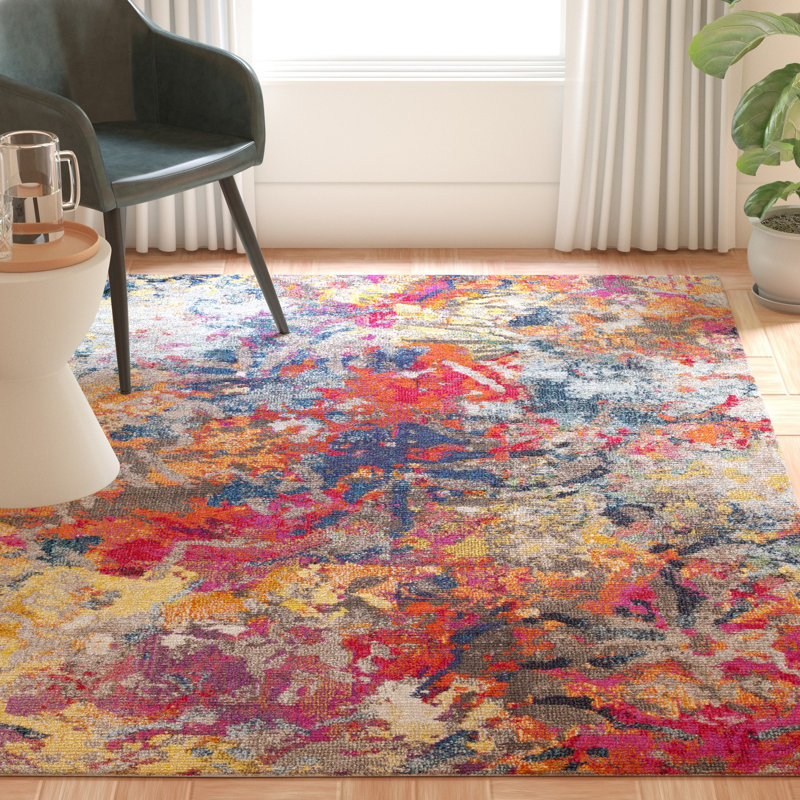 Hertzler Southwestern Blue/Orange Area Rug, Rectangle 5'1" x 7'7"