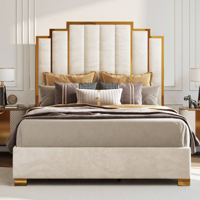 Duncanville Upholstered King Platform Bed, Cream