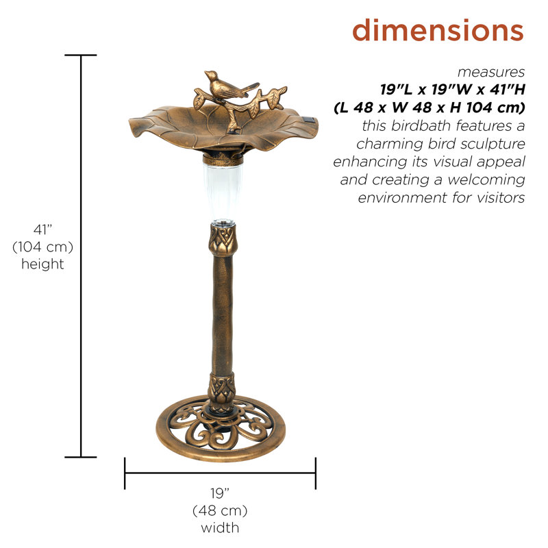 41" Gold Solar Birdbath with Birds and LED Light