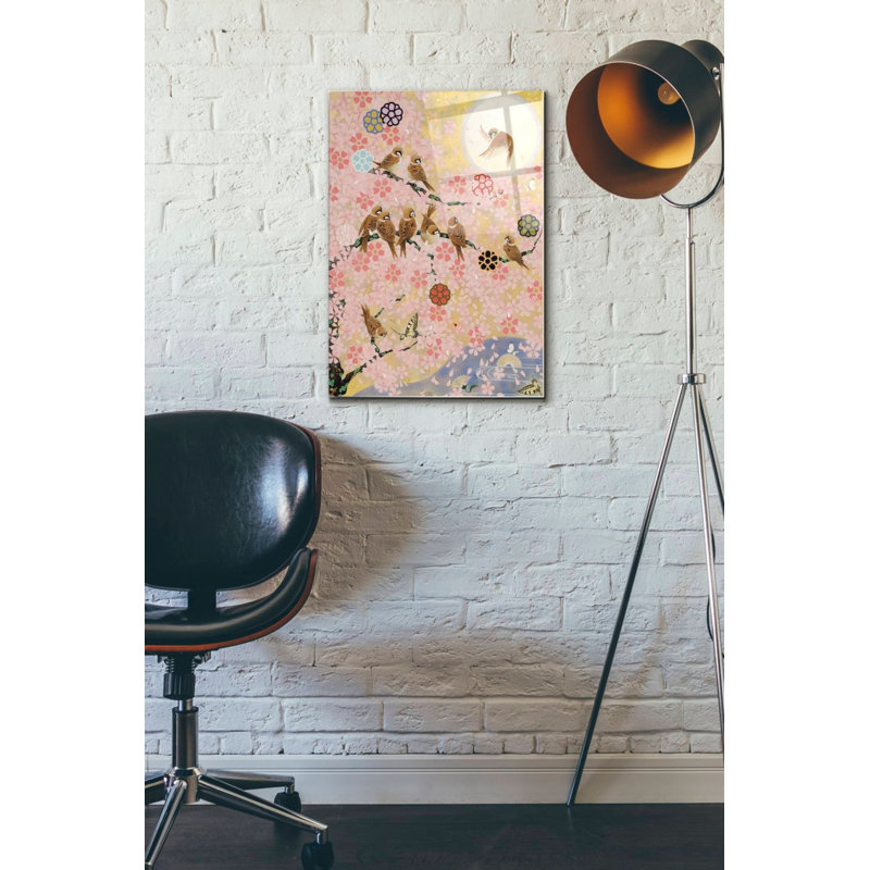«Jolly Sparrows» par Zigo Tanabe, art mural en verre acrylique, H 24 po x l 16 po x P 0,12 po