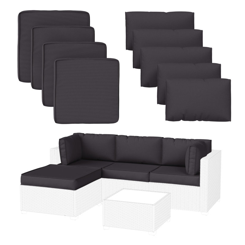 Wynee 9Pcs Outdoor Cushions Patio Sectional Cushions Replacement Set For 3 Seats, Cushions Only (Set Of 3 Seats , 3 Backs , 2 Short Backs , 1 Ottoman Cushions)