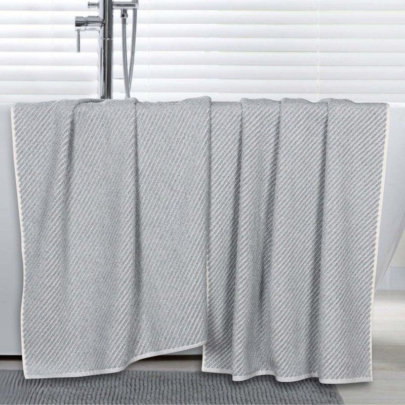 Quick Dry Cotton Blend Diagonal Ribbed Oversized Bath Sheets, Denim Blue