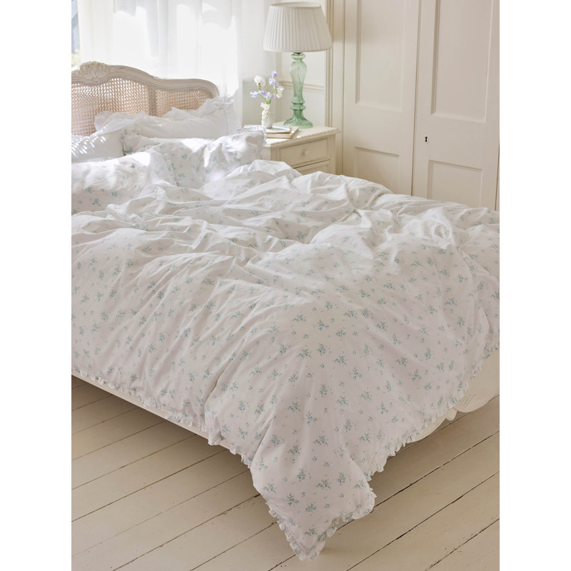 Floral Duvet Cover Set, Double Duvet Cover Set + 2 Pillowcases, White/Blue Floral