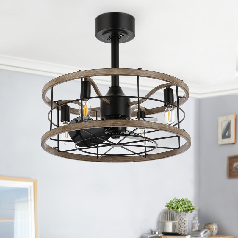 18" Farmhouse Caged Ceiling Fan with Light Kit and Remote Control