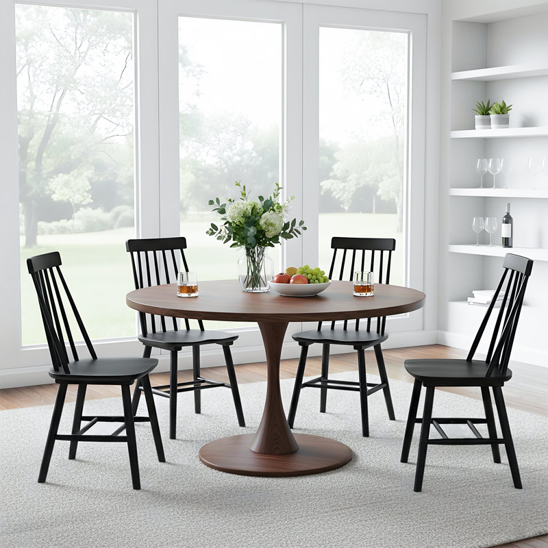 17.5"W Black Dining Chairs Set of 4, Farmhouse Solid Wood Windsor Side Chair, 4, Black