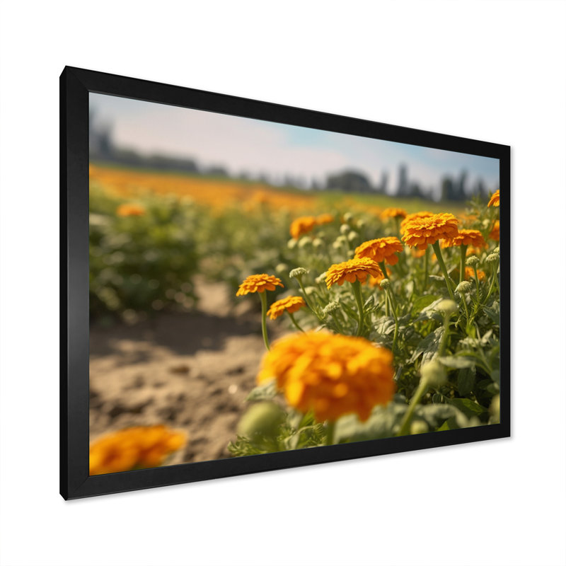 Jaune jaune vert souci I - reproduction sur toile, H 34 po x l 44 po x P 1,5 po, Cadre photo noir simple