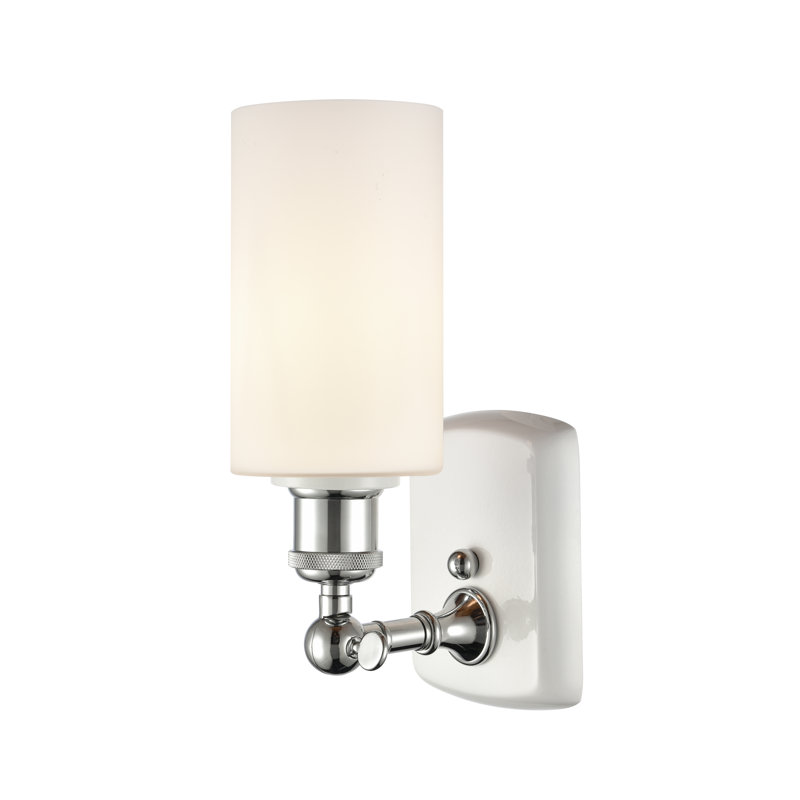 Glessite Armed Sconce, Matte White, Incandescent, White/Polished Chrome