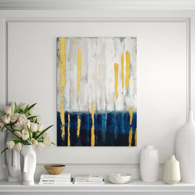 Cerulean Cast Painting by Sara Brown, 41" H x 30" W, Gilded Gold