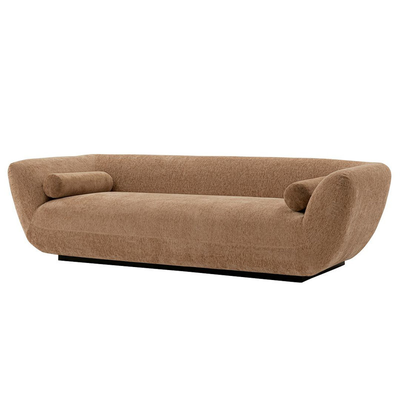 Ulka 96'' Modern Chenille Upholstered Round Arm Pine Wood Sofa in Light Brown, Light Brown Boucle