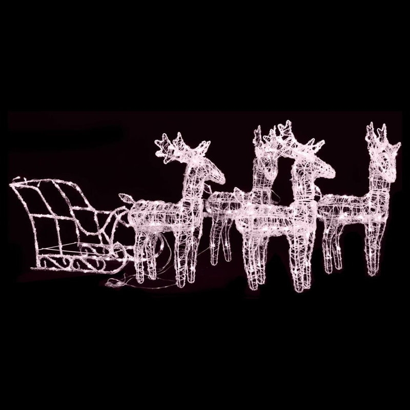 Décoration de Noël illuminée renne et traîneau avec DEL acrylique, Warm White, 4 pcs, 16.9" x 4.3" x 21.7"