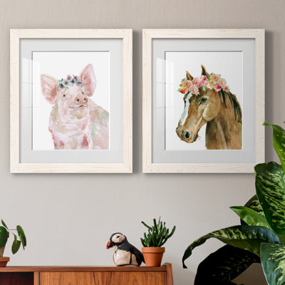 Cochon couronne de fleurs - ensemble de 2 peintures